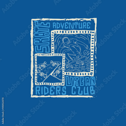 Skate Adventure Urban Riders Club skate board graphic tee