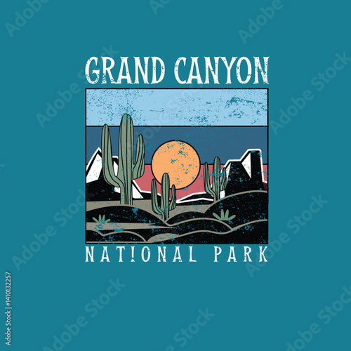 Grand Canyon National Park Nature mountain cactus sun retro poster