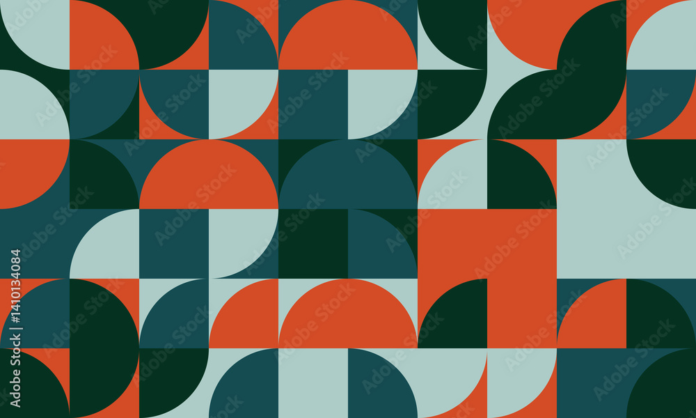 Abstract geometric pattern featuring a vibrant color palette of teal, orange, and dark green. Abstract geometric pattern featuring a vibrant color palette of teal, orange, and dark green.
