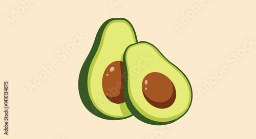 Avocado Delight: A vibrant depiction of two avocado halves, displaying their creamy green flesh and the subtle details of the seed.