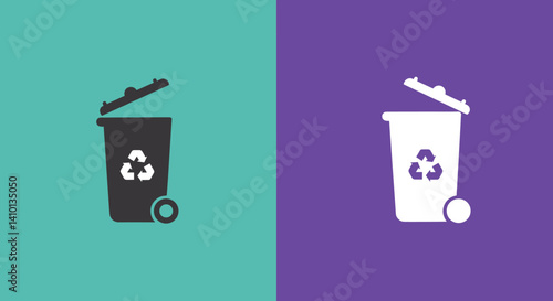 Recycle Bin Icons: A pair of stylized recycle bin icons on contrasting backgrounds, symbolizing waste management and eco-friendly practices in a clean design.