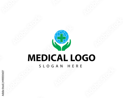 world health with cross and cardiograph logo designs for medical services