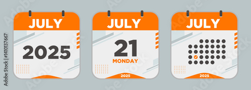 Modern Calendar icon. July. 2025 21 day. The concept of waiting for an important date. Day calendar with date July 21. Cheklist day calendar. Vector illustration.