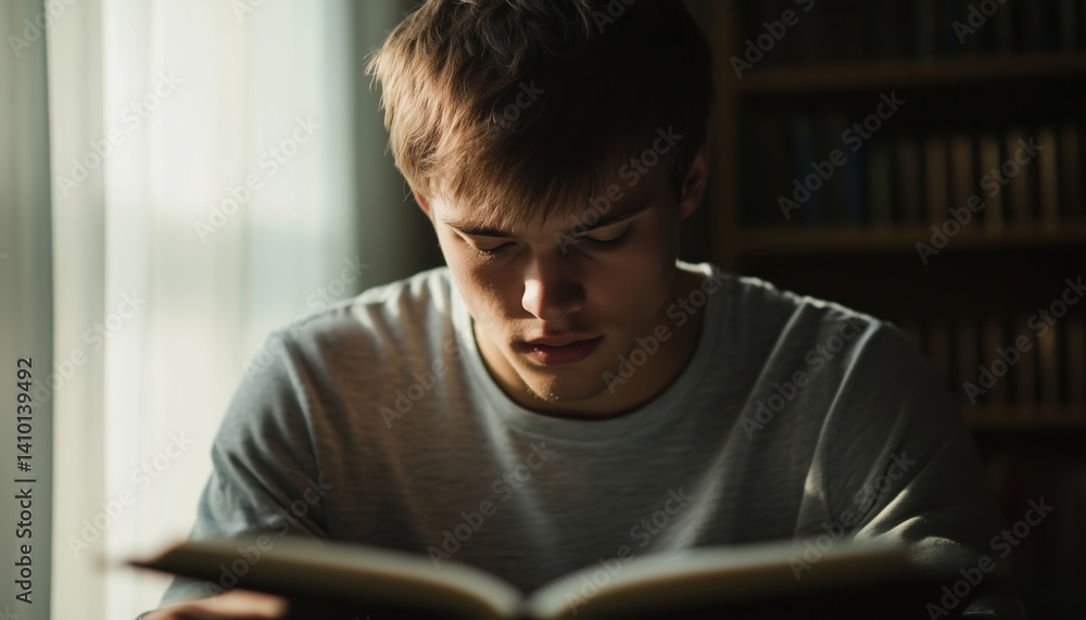 Young Adult Man Participates In Personal Development Program At Rehabilitation Center To Improve Mental And Emotional Well-Being Through Self-Study. Young Adult Man Participates In Personal Development Program At Rehabilitation Center To Improve Mental And Emotional Well-Being Through Self-Study.