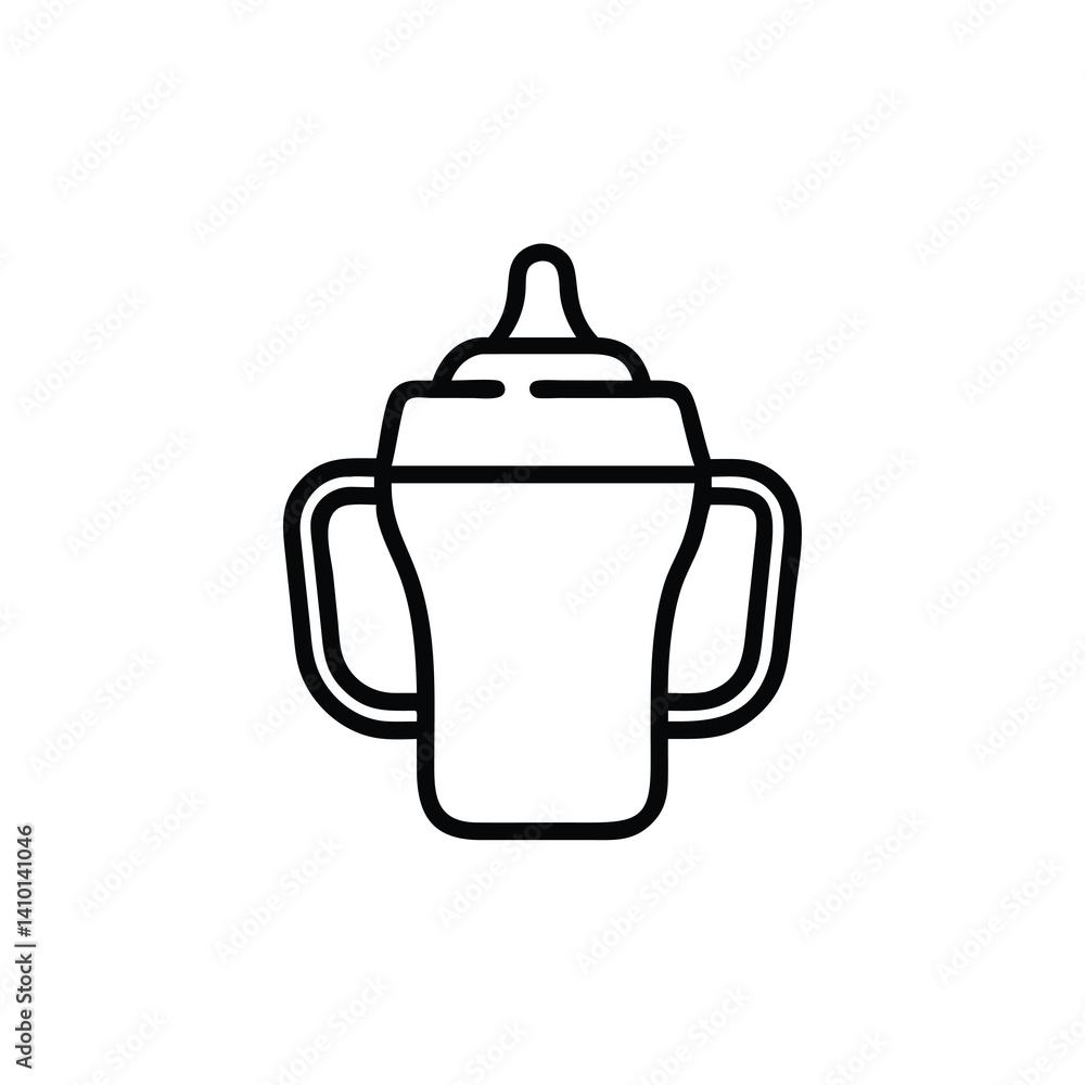 Fototapeta premium Baby Sippy Cup Outline Vector Icon For Feeding And Weaning Babies