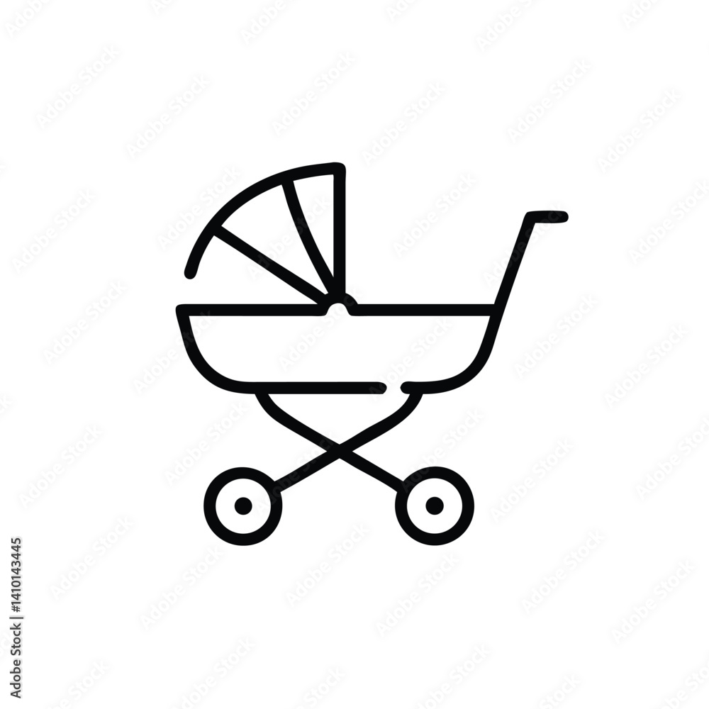 Minimalist Line Art Illustration Of A Classic Pram Baby Carriage Design Minimalist Line Art Illustration Of A Classic Pram Baby Carriage Design