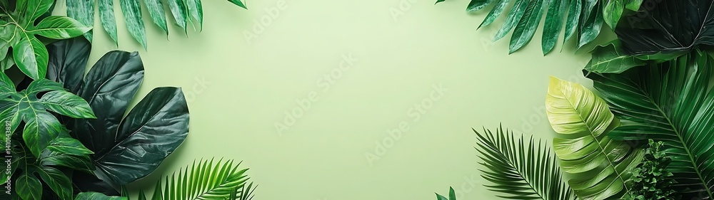 Fototapeta premium Tropical Leaves on Light Green Background