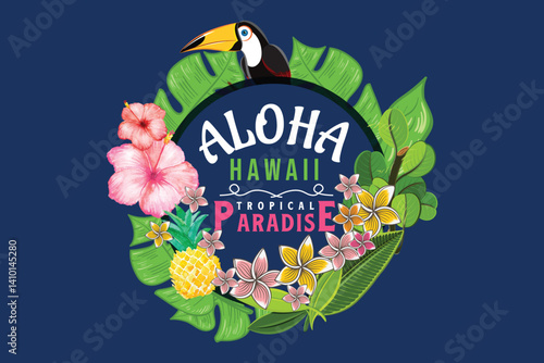 Aloha Hawaii hibiscus greeny tropical paradise web banner illustion