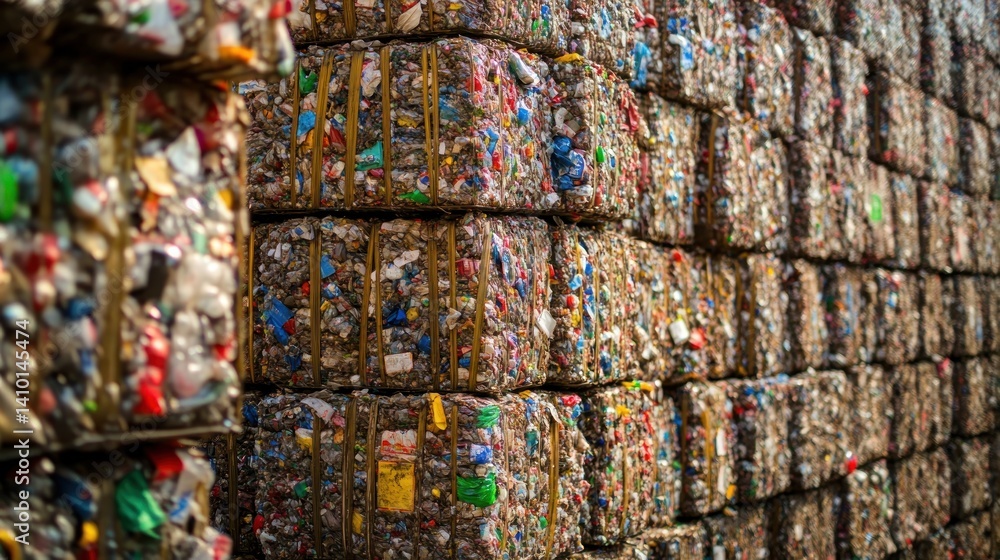 Fototapeta premium Recycled Materials: A Wall of Compressed Plastic and Waste
