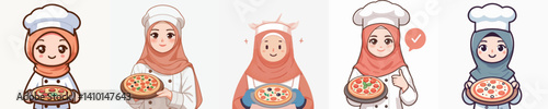hijab woman vector holding pizza