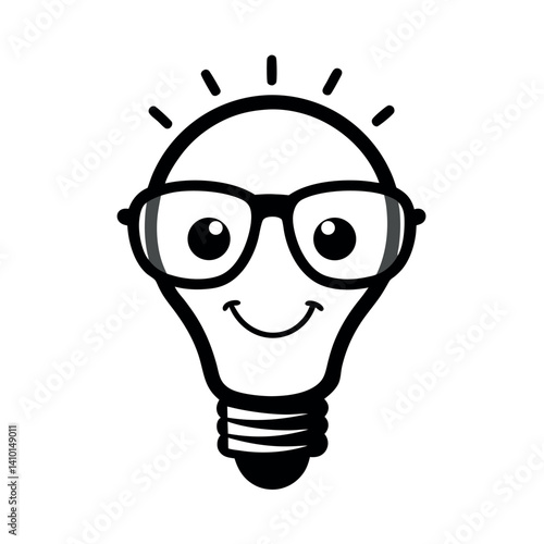 Cute lightbulb with glasses symbolizes innovative thinking.