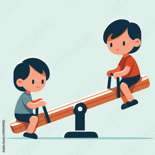 vector image of a child playing on a seesaw
