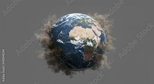 Earth globe with dust and smoke