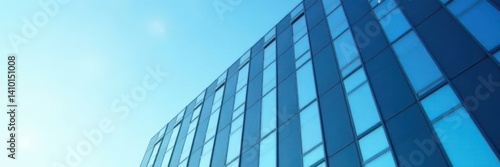 Modern office building with glass facade under clear blue sky  glass  building