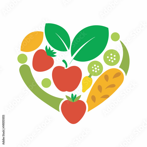 HeartShaped Healthy Food Composition Fruits Vegetables Nuts amp Grains