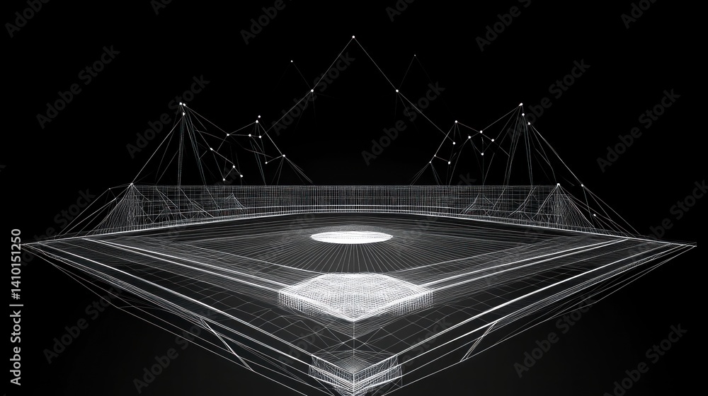 Obraz premium Futuristic Baseball Field, Network Graphics, Night Scene, Abstract Design