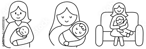 Caring mothers celebrate Mother Day with love and joy while holding their babies in various tender moments