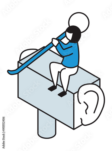 耳かきとダミーヘッドマイクを使ってASMRを録るイラスト