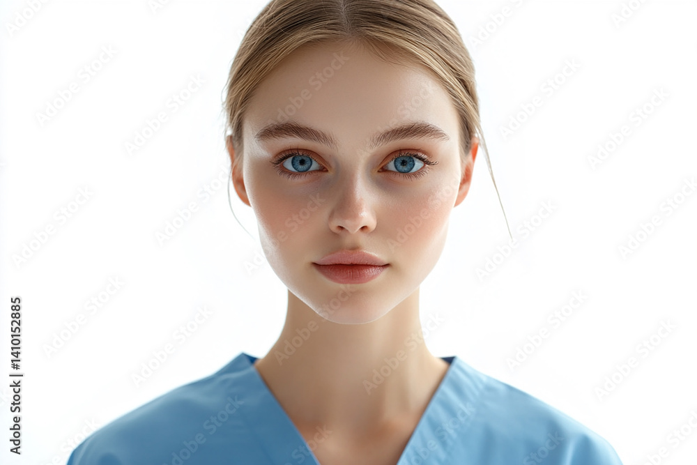 Beautiful woman close-up, doctor nurse care portrait close-up