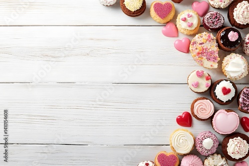 Valentine's Day Sweets Background Wooden Table