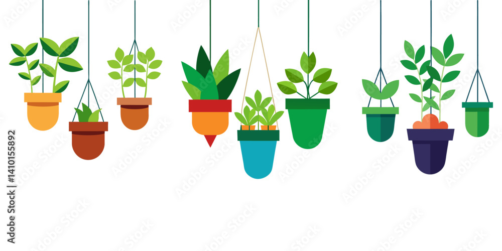 Fototapeta premium Houseplants hanging isolated icon vector illustration design con on white
