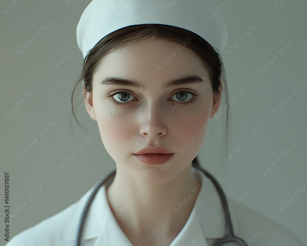 Beautiful woman close-up, doctor nurse care portrait close-up
