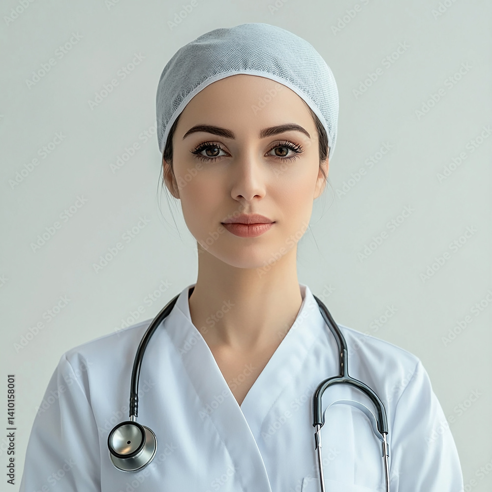 Beautiful woman close-up, doctor nurse care portrait close-up