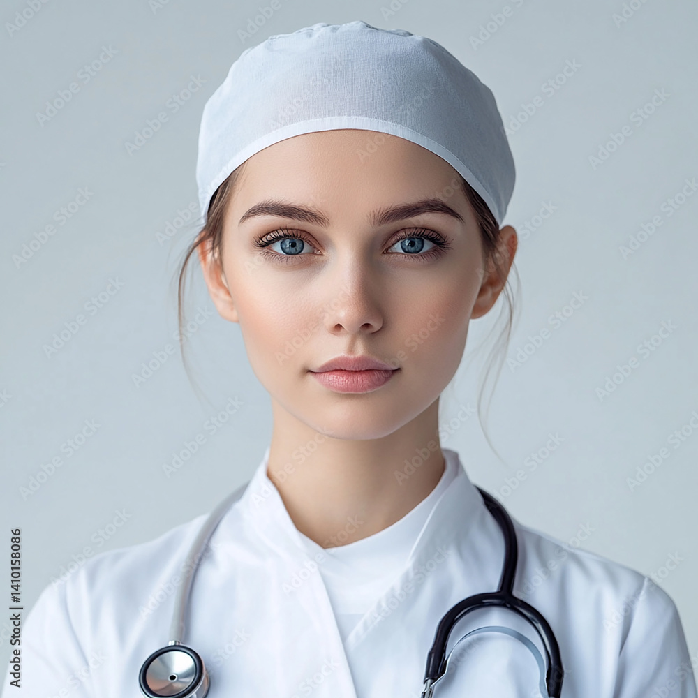 Beautiful woman close-up, doctor nurse care portrait close-up