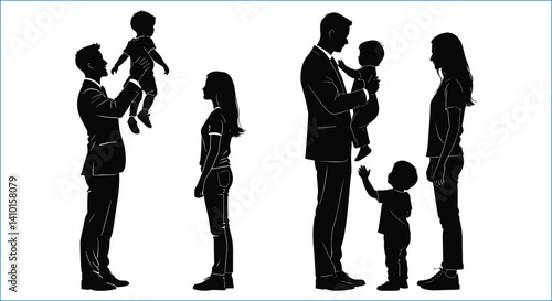 Family Silhouettes Parents And Children Vector Illustration Fathers Day Concept