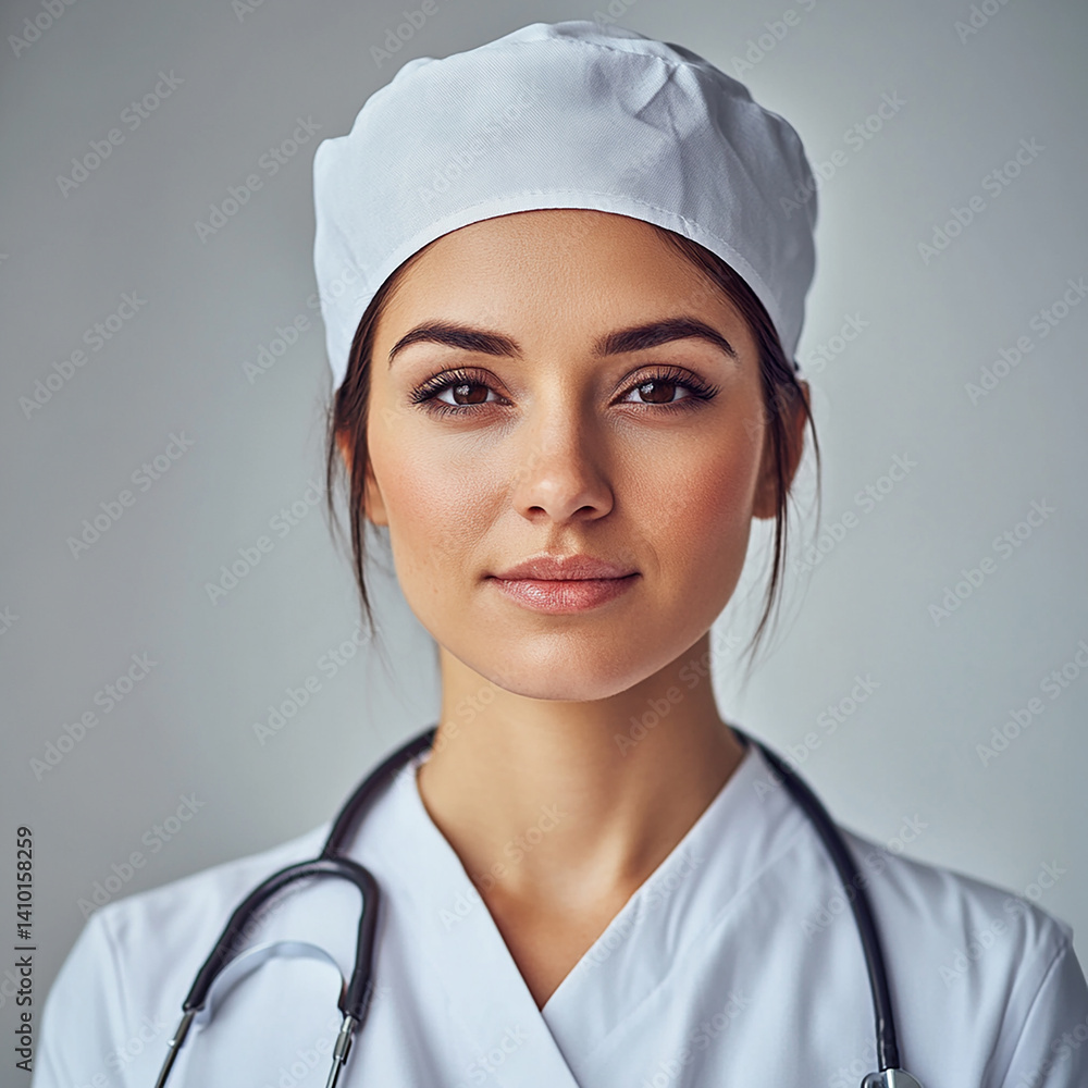 Beautiful woman close-up, doctor nurse care portrait close-up