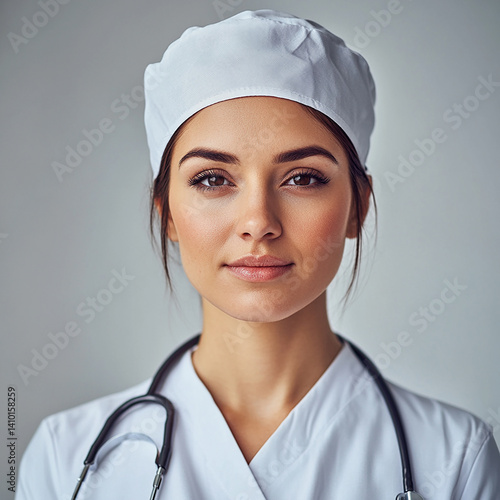 Obraz na płótnie Beautiful woman close-up, doctor nurse care portrait close-up w salonie