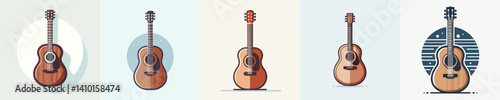 A collection of vector illustrations of acoustic guitars depicting the beauty of music and art in simple visual forms.