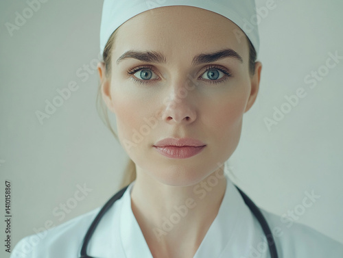 Beautiful woman close-up, doctor nurse care portrait close-up