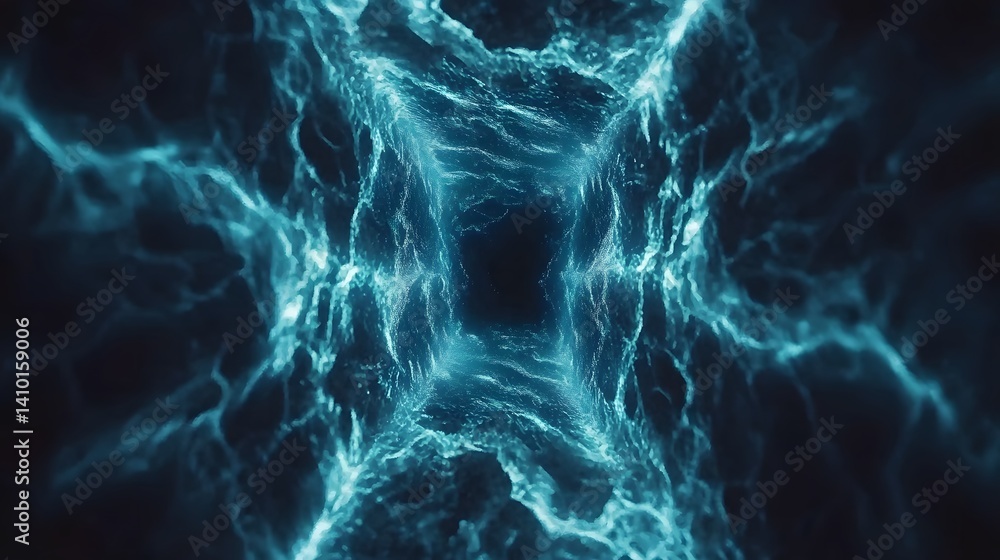 Naklejka premium Cosmic Energy Explosion with Pulsating Blue Light Trails and Abstract Geometry