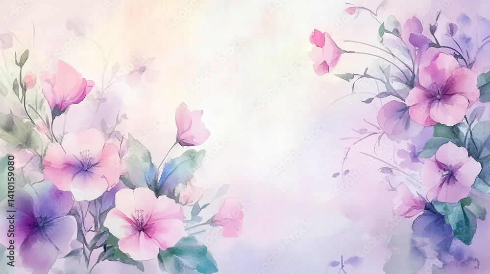 Naklejka premium Watercolor floral design with pastel color scheme