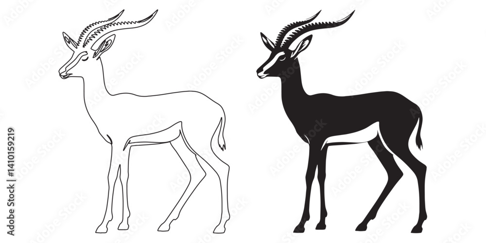 Obraz premium Clean gazelle silhouette vector – simple design for digital art and wildlife branding – gazelle silhouette – gazelle vector – gazelle illustration – minimalist gazelle outline – gazelle icon