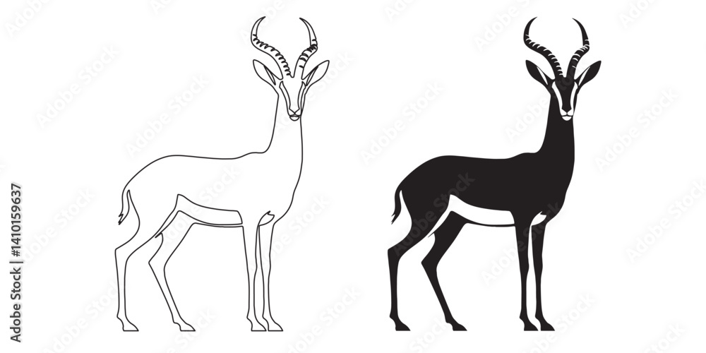 Naklejka premium Elegant gazelle silhouette design – sleek vector art for nature, wildlife, and adventure projects – gazelle silhouette – gazelle vector – gazelle illustration – gazelle outline – gazelle lineart