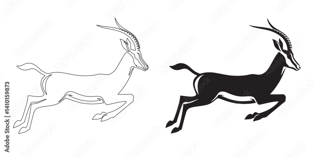 Obraz premium Majestic gazelle silhouette design – ideal for rustic and wildlife-themed logos and branding – gazelle silhouette – gazelle vector – gazelle illustration – minimalist gazelle outline – gazelle icon