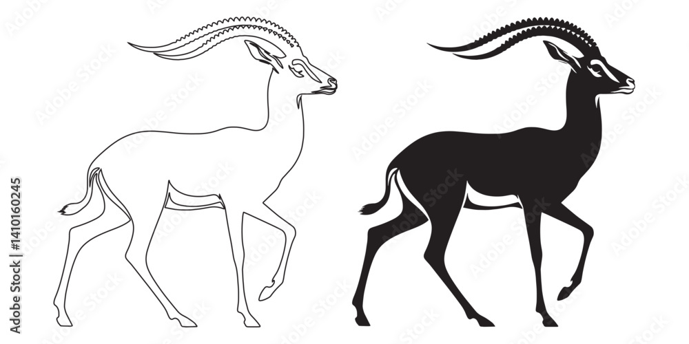 Obraz premium Gazelle vector silhouette – clean design for logos, posters, and creative wildlife projects – gazelle silhouette – gazelle vector – gazelle illustration – minimalist gazelle outline