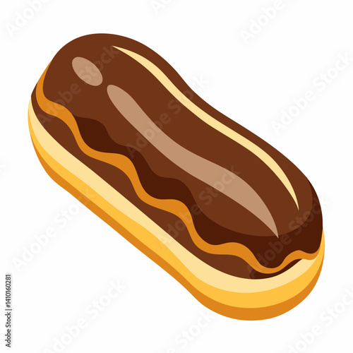 A chocolate donut with a glossy icing on a plain white background.