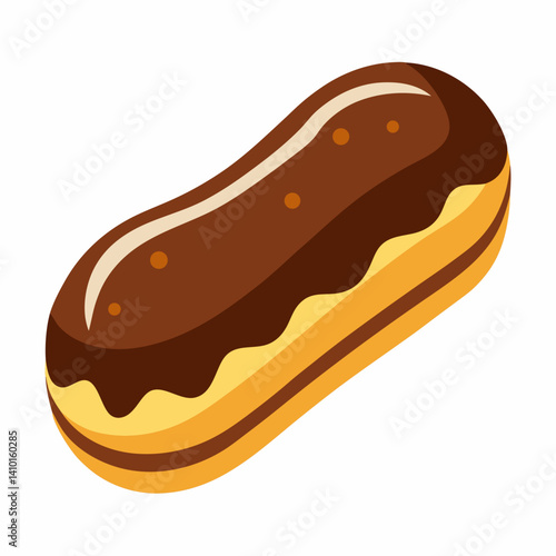 A chocolate donut with a glossy icing on a plain white background.