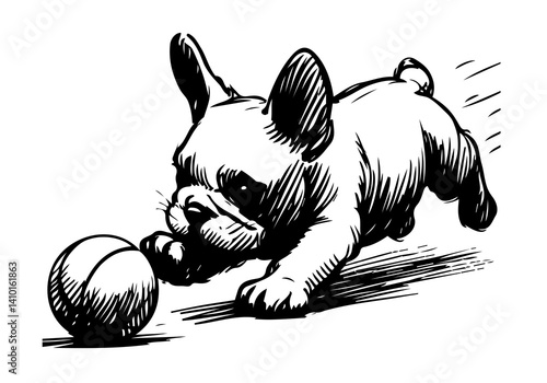 French Bulldog Hand Drawn Illustration Sketch Vector Isolated for Graphic Resource