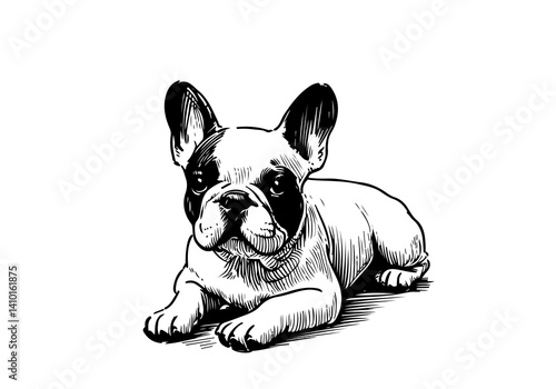 French Bulldog Hand Drawn Illustration Sketch Vector Isolated for Graphic Resource