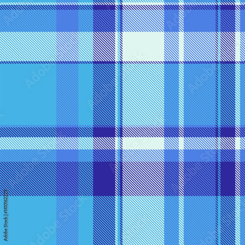 Vibrant blue plaid pattern.  Perfect for textile design, website backgrounds, or fashion projects. This seamless texture evokes feelings of coolness and tranquility.
