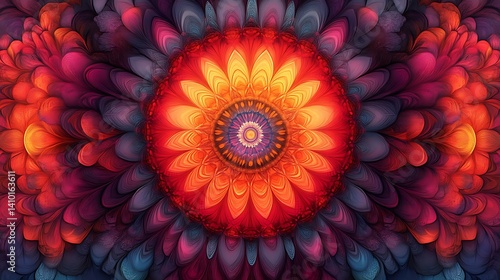Wallpaper Mural Vivid Abstract Floral Mandala Design Featuring Red Orange And Purple Hues Torontodigital.ca