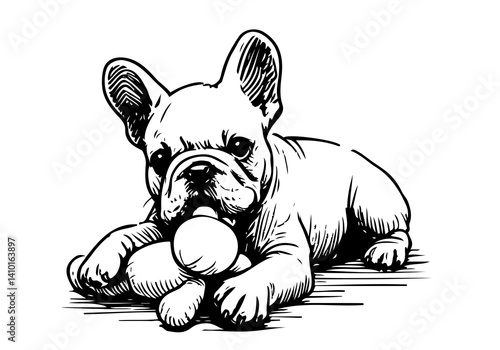French Bulldog Hand Drawn Illustration Sketch Vector Isolated for Graphic Resource