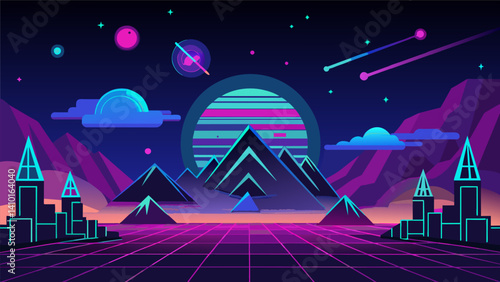 The sky was alight with neon signs and holographic projections creating a dazzling and everchanging display.. Vector illustration