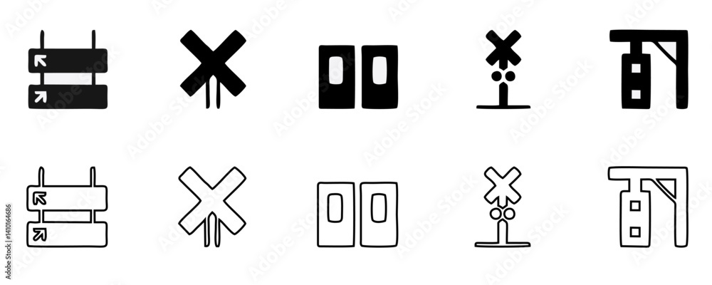 Railway industry pixel perfect linear icons set. Railroad company. Rail transport. Train station. Customizable thin line symbols. Isolated vector outline illustrations Railway industry pixel perfect linear icons set. Railroad company. Rail transport. Train station. Customizable thin line symbols. Isolated vector outline illustrations