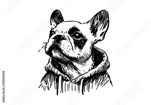 French Bulldog Hand Drawn Illustration Sketch Vector Isolated for Graphic Resource