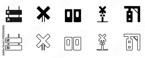 Railway industry pixel perfect linear icons set. Railroad company. Rail transport. Train station. Customizable thin line symbols. Isolated vector outline illustrations